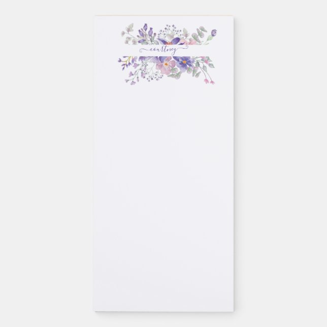 Pink and purple watercolor floral personalized  magnetic notepad (Front)