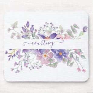 Pink and purple watercolor floral personalized   mouse pad