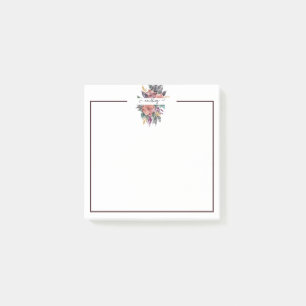 Pink and purple watercolor floral personalized  post-it notes