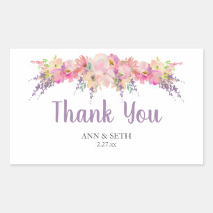 Pink and Purple Watercolor Floral Rectangular Sticker