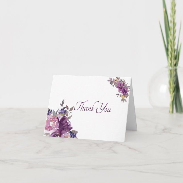 Pink and purple watercolor floral thank you card (Front)