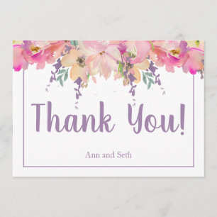 Pink and Purple Watercolor Floral Thank You Card