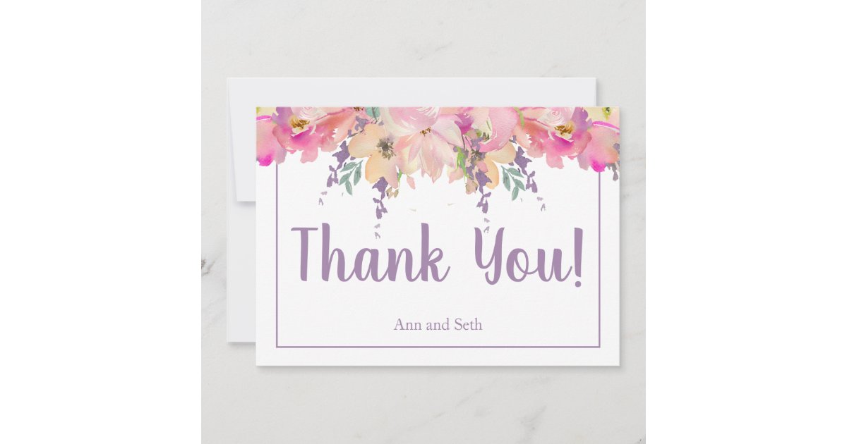 Pink and Purple Watercolor Floral Thank You Card | Zazzle
