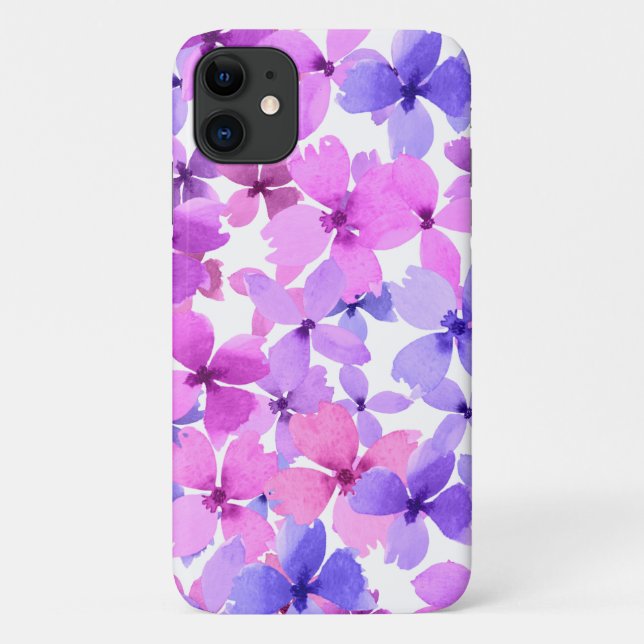 Pink and Purple Watercolor Flowers Case-Mate iPhone Case (Back)