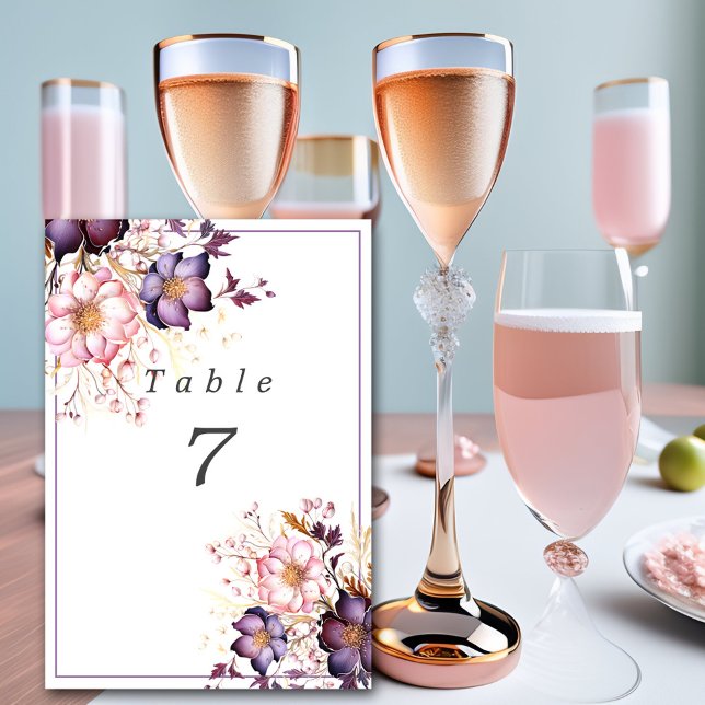 Pink And Purple Watercolor Flowers Table Number (Creator Uploaded)