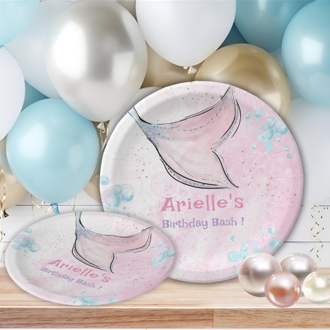 Pink and purple watercolor mermaid tail  paper plates (Creator Uploaded)