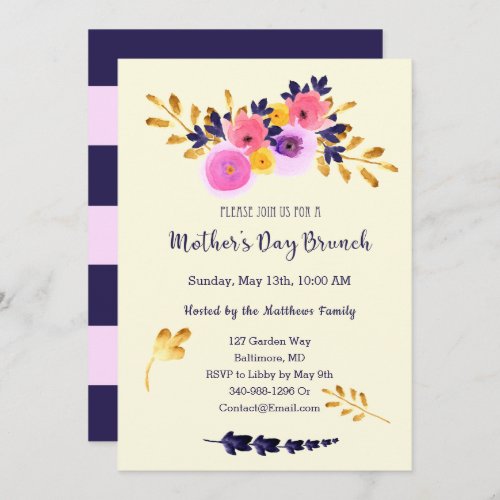 Pink And Purple Watercolor Mothers Day Brunch Invitation