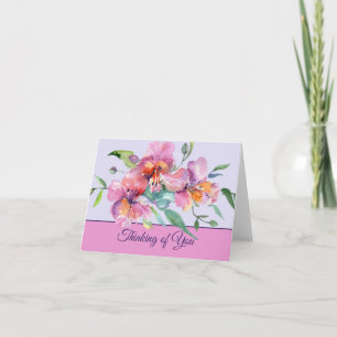 Pink and purple watercolor petunias customizable note card