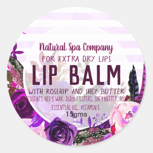 Pink and Purple Watercolor Roses Lip Balm Label