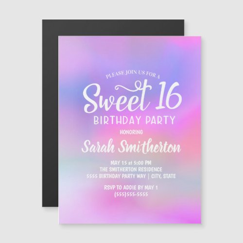 Pink and Purple Watercolor Sweet 16 Birthday Magnetic Invitation