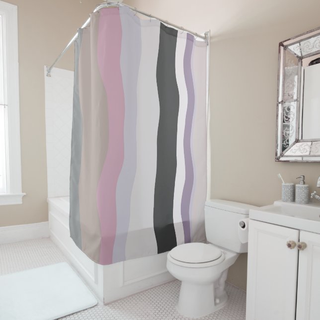 Pink and Purple Wavy Stripes Shower Curtain (In Situ)