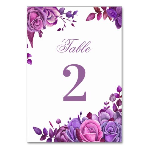 Pink and purple wedding Watercolor lilac floral Table Number