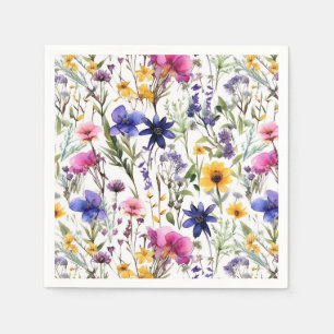 Pink and Purple Wildflowers Paper Napkins, Floral Napkins