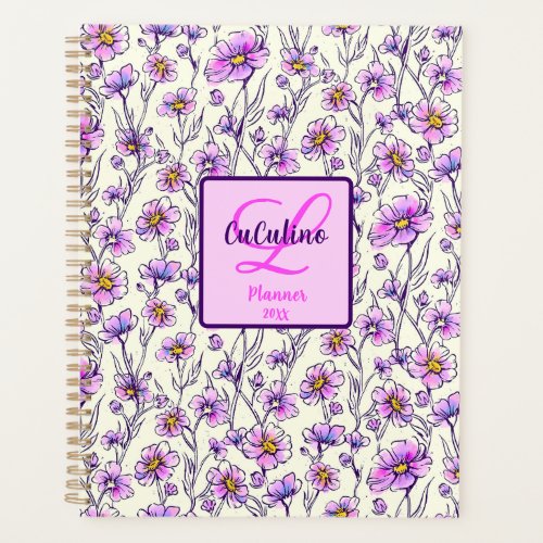 Pink and Purple Wildflowers Personalized Monogram Planner