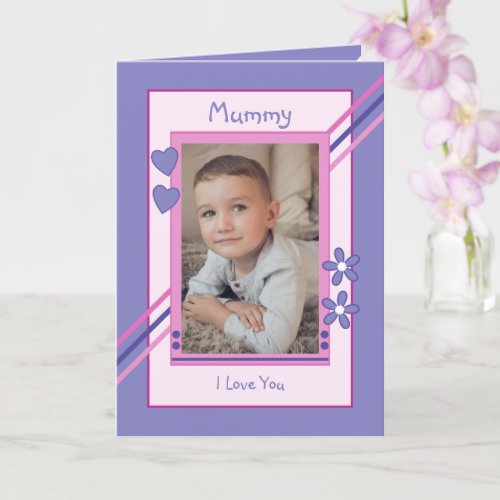 Pink and purple with photo mommy birthday card