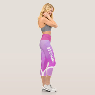 Pink and purple with white name stripe modern capri leggings