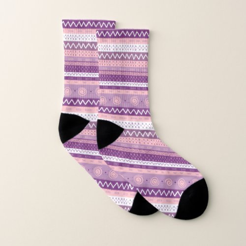 Pink and Purple Zigzags Stripes Patterned Socks