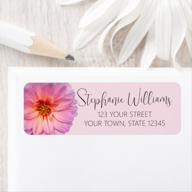 Pink and Purple Zinnia Flower Return Address Label (Insitu)