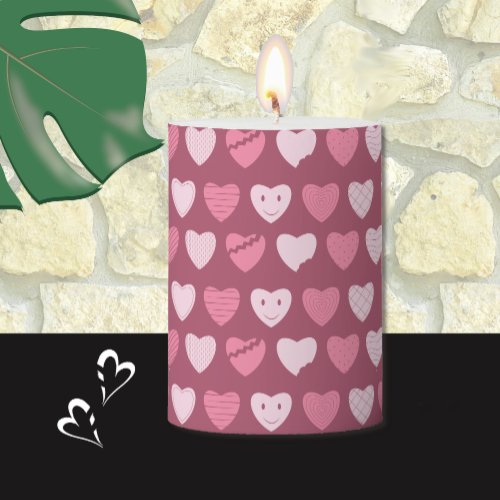 Pink and Raspberry Red Hearts Pillar Candle