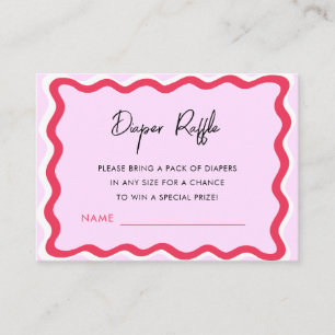 Pink and Red 70s Wavy Frame Retro Diaper Raffle Enclosure Card