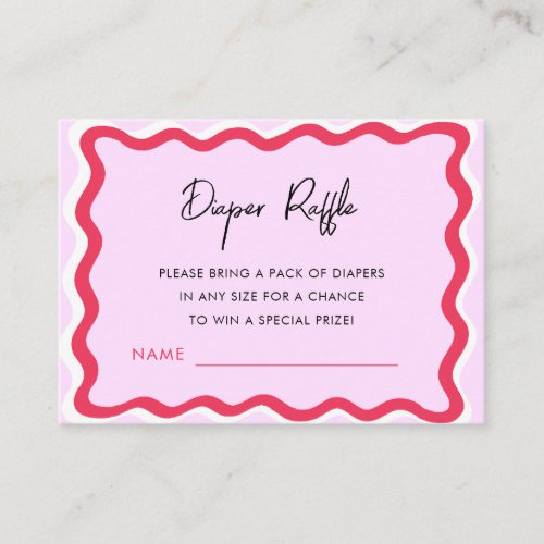 Pink and Red 70s Wavy Frame Retro Diaper Raffle Enclosure Card