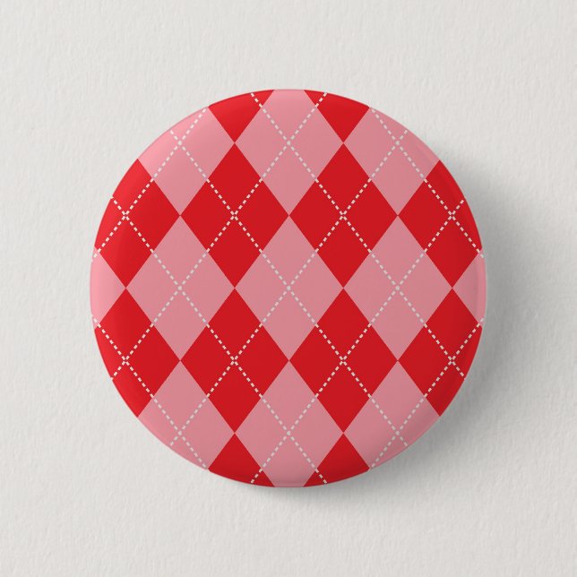 Pink and Red Argyle Pattern Button (Front)