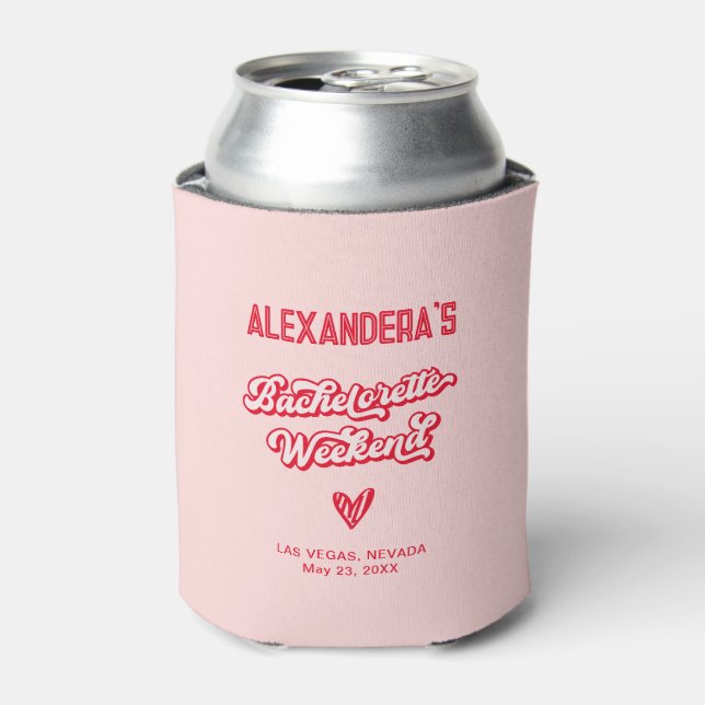 Pink and Red Bachelorette Party Favor Can Cooler (Can Front)