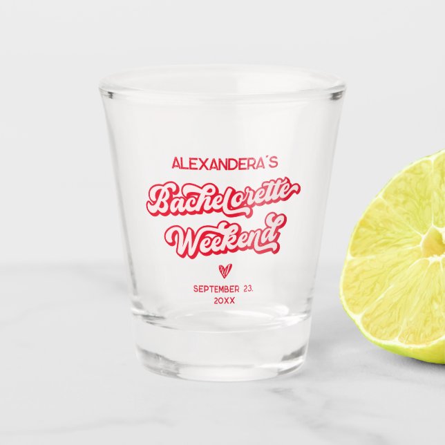 Pink and Red Bachelorette  Shot Glass (Front)
