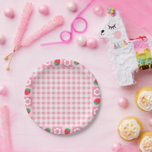 Pink and Red Berry First Birthday Party Cake Paper Plates