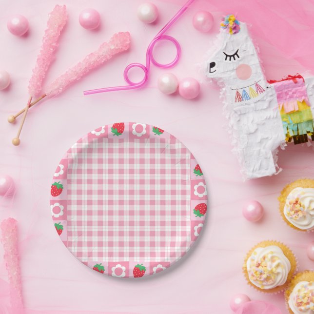Pink and Red Berry First Birthday Party Cake Paper Plates (Party)