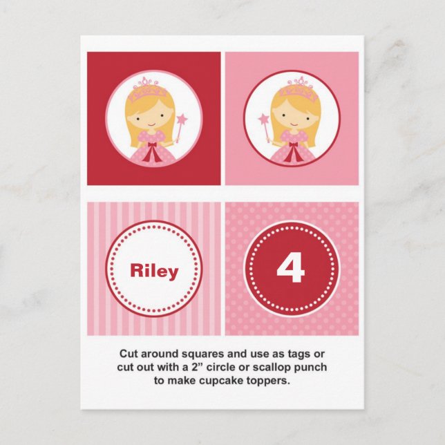 Pink and Red Blonde Princess Cupcake Toppers Postcard (Front)