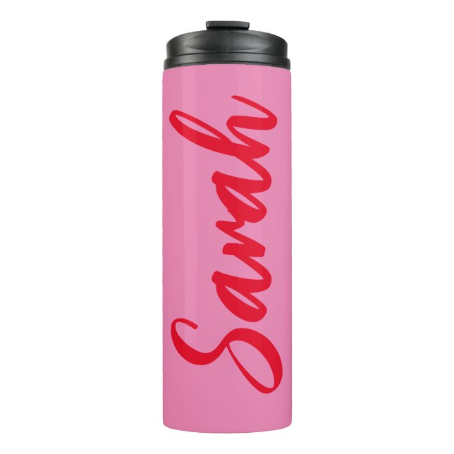 Pink and Red Bold Personalized Thermal Tumbler (Front)