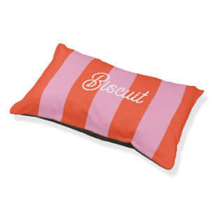 Pink and Red Bold Stripes Monogrammed Pet Bed