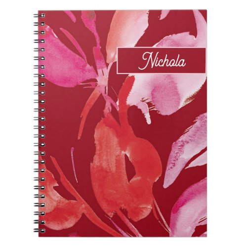 Pink and Red Botanical Vibrant Watercolor design Notebook