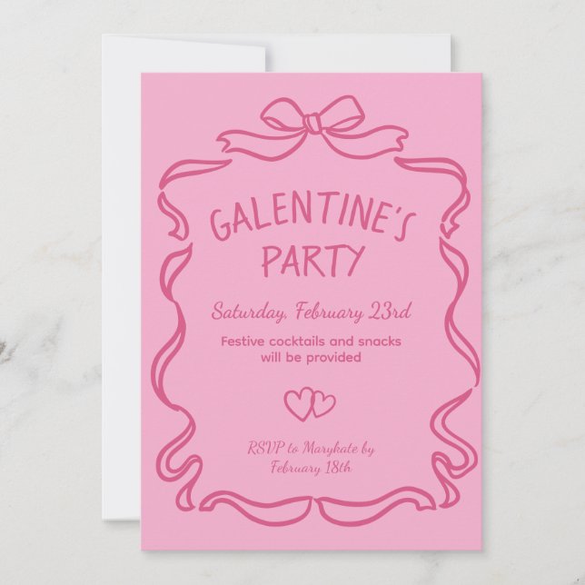 Pink and Red Bow Galentine's Day Party Invitation (Front)