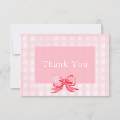 Pink and Red Bow Gingham Thank You Card