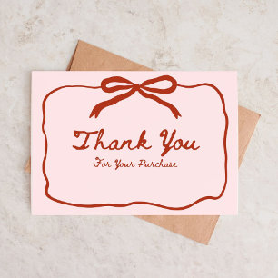 Pink and Red Bow Thank You for Your Order Business Card