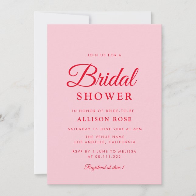 pink and red bridal shower invitation (Front)
