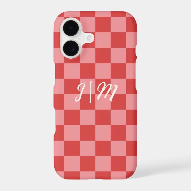 Pink and Red Check Pattern Playful Customizable  Case-Mate iPhone Case (Back)