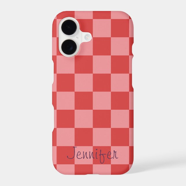 Pink and Red Check Pattern Playful Customizable  iPhone Case (Back)