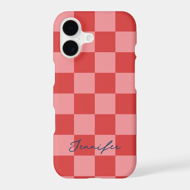 Pink and Red Check Pattern Playful Customizable  iPhone Case (Back)