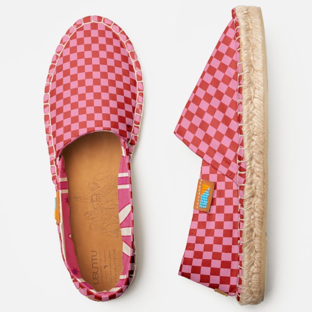 Pink and Red Checker Board Ubuntu Espadrilles (Side)