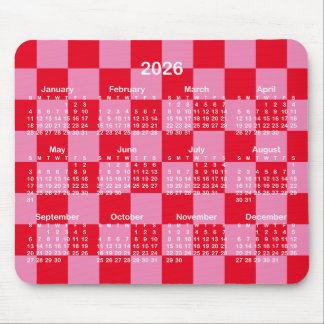 Pink and Red Checkerboard 2026 Calendar Mouse Pad