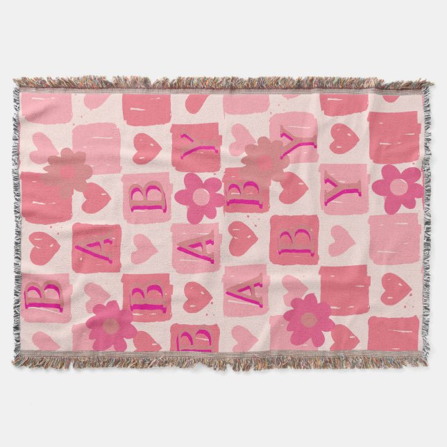 Pink and red checkered Baby Throw Blanket (Front)