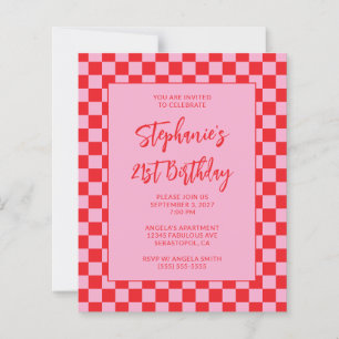 Pink and Red Checkered Bold 21st Birthday