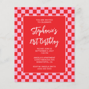 Pink and Red Checkered Bold 21st Birthday Flyer