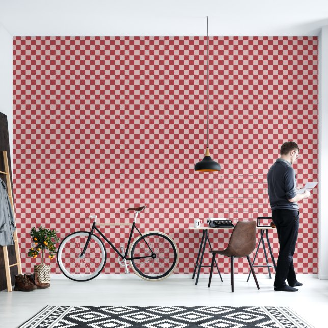 Pink and Red Checkers Wallpaper (Living Room)