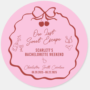 Pink and Red Cherry Bachelorette Weekend Classic Round Sticker