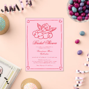 Pink and Red Cherub Whimsical Bridal Shower  Acrylic Invitations