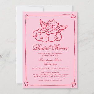 Pink and Red Cherub Whimsical Bridal Shower  Invitation
